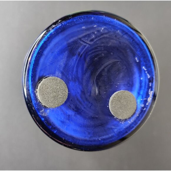 Cobalt Blue Glass Taper Candle Holder, Silver Inset, Metallic Blue Elegant - Picture 3 of 3